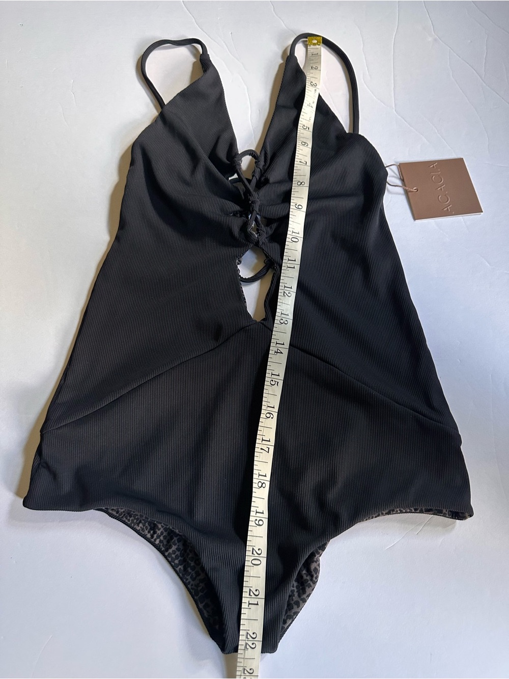 Acacia Swimwear Kokomo Black Ribbed Ebony Lace-Up One-Piece size P XS - Picture 4 of 11